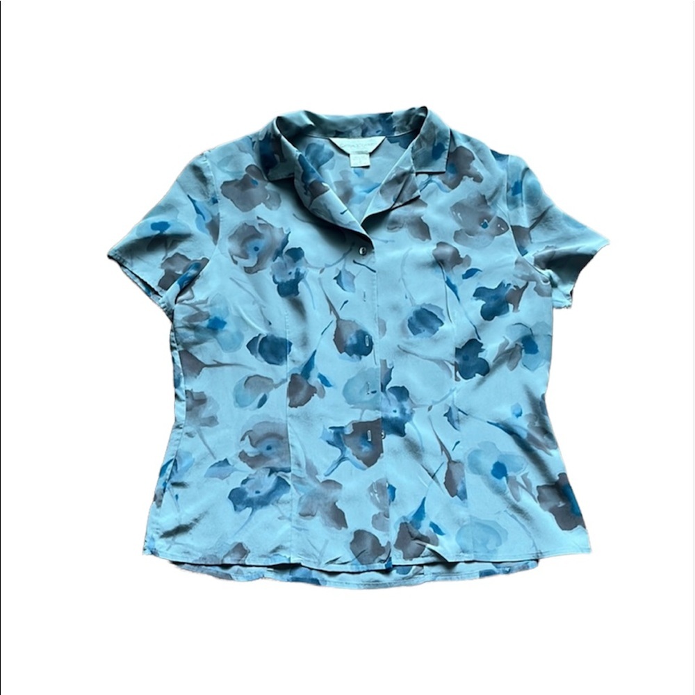 Casual Corner women’s silk floral button down blouse office workwear Size 12